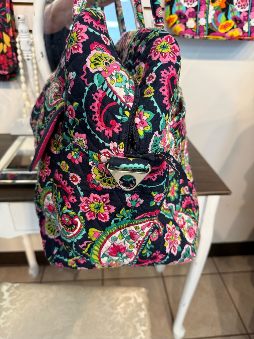 Vera Bradley Navy Paisley Travel Tote with Pink & Green Accents - Picture 9 of 12